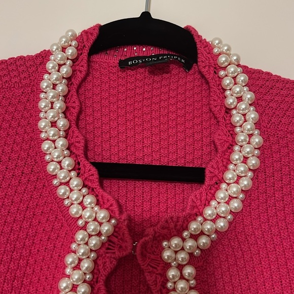 Boston Proper. Crochet Pink Perl Cardigan. Size S. - Picture 3 of 7